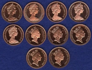 Großbritannien 1980 -1989 PP One Pence Datum gelaufen, 1p, 10x Münzen (Ref. t7264) - Bild 1 von 2