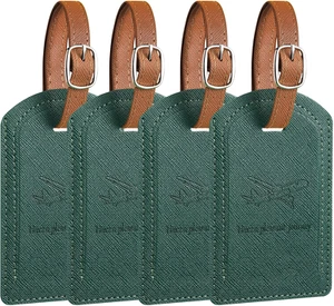 4 Pcs Colored PU Leather Luggage Tags for Suitcases Travel Bag Tags with Privacy - Picture 1 of 6