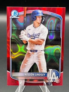 2025 Bowman Chrome Prospect Kellon Lindsey Red Lava Refractor #1/5 Dodgers - Bild 1 von 2