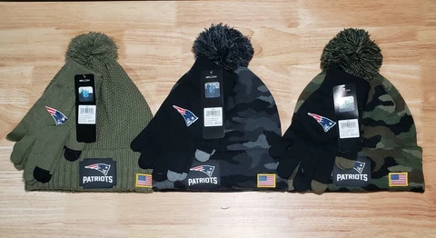 3 New England Patriots Beanie & Gloves Set Black Camo NFL Apparel RARE Military Cover
