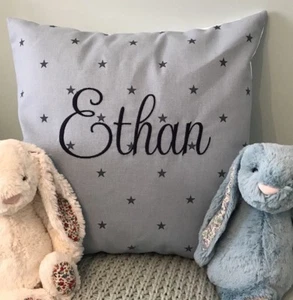 PERSONALISED Boys Embroidered Cushion Cover Clarke & Clarke Blue Etoile Star - Picture 1 of 3