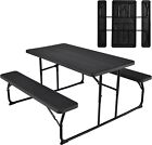 Folding Picnic Table Bench Set, Outdoor Dining Table Set, Large Camping Table