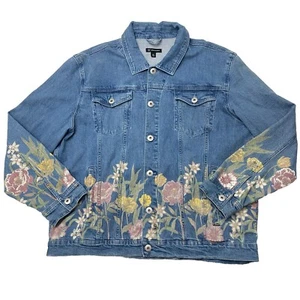 INC International Concepts Regular Fit Floral Denim Trucker Jacket Women's 2XL - Picture 1 of 15