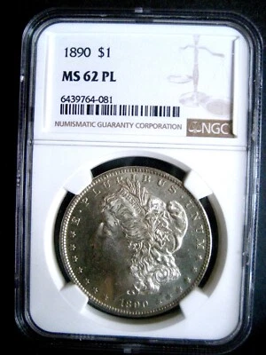Dólar Morgan 1890-P, NGC MS-62 PL - Extremadamente raro en prueba-como++++ Foto 1 de 4