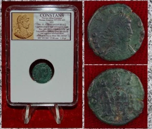 Ancient Roman Empire Coin CONSTANS Two Roman Soldiers Holding Spear and Shield - Picture 1 of 4