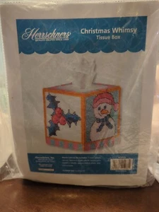 Herrschners  Tissue Box Plastic Canvas Kit Christmas Whimsy Snowman Holly - Picture 1 of 4