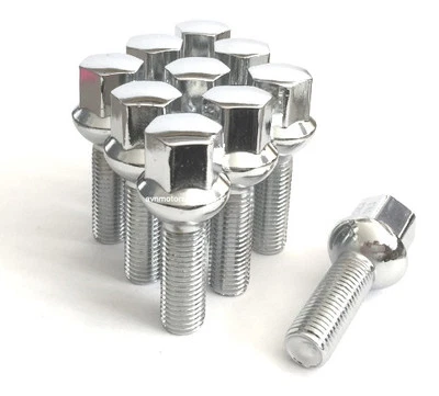 (10) 12x1.5 CHROME BALL SEAT WHEEL XL LUG BOLTS 40MM SHANK OEM MOST BMW MERCEDES - Image 1 of 2