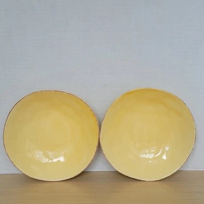 Crate&Barrel  2 Pcs Lucca Yellow Stoneware Made In Italy Soup Salad Bowl 8.5 in - Image 1 of 4
