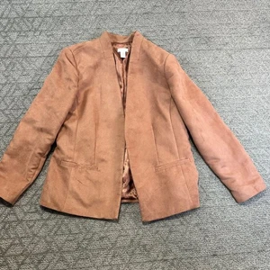 Chico's Womens Blazer Jacket Size 2 Faux Suede Career Casual Open Front - Picture 1 of 4