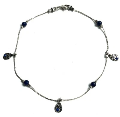 全新无标签或 PAZ 纯银 925 LAPIS LAZULI CHARMS AND BEAD ANKLET 10 英寸 以色列 B — 第 1/4 张图片