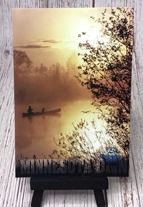 Minnesota Dawn Canoeing at Sunrise Fisherman Labrador Dog MN Postcard - Picture 1 of 4