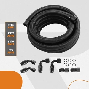 6AN/10AN/12AN Nylon Braided PTFE Fuel Line 5/10/12/16FT Hose Pipe Fitting Kit - Foto 1 di 60