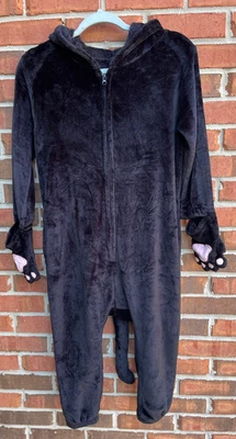 Black Cat Velour Halloween Costume Youth M hoodie zip up jumpsuit - Image 1 of 4