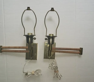Vintage Pair Swinger Swing Arm Wall Sconce Solid Brass 3 Way Working - Picture 1 of 7