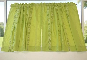 Vintage Mid Century Lime Green Floral Cafe Curtain Panels 2 Pc Set Kitchen Bath - Picture 1 of 13
