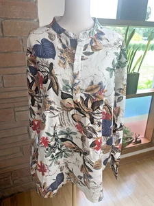 Coofandy Women’s Button Down Shirt Size XXL Tropical Print Cotton Hemp Blend - Picture 1 of 7