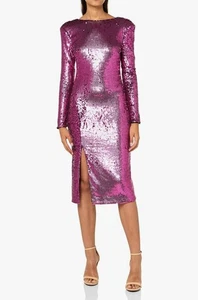 Abito la Popolazione Natalie Abito Midi con Paillettes Maniche Lunghe - Tg. XS, rosa - Foto 1 di 4