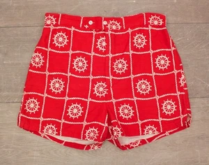 Mens VTG 1950s Red & White Helm Pattern Swimming Trunks Sz M 50s Cotton Shorts - Picture 1 of 10
