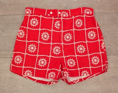 Pantalones cortos de natación de algodón con patrón de casco rojo y blanco de colección de los años 50 para hombre talla M Foto 1 de 4