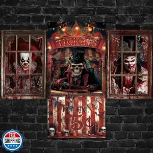 Fanfanwin 3 Teile Halloween Böser Zirkus Fenster Tür Abdeckungen Deko Set Narbe - Bild 1 von 5