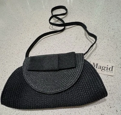 Cartera negra vintage con etiquetas, Magid nueva 100 % paja de papel Foto 1 de 4