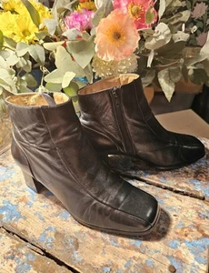 Air Flex Leather Black Ankle Boots Block Heel Zip Up Square Toe Bootie AU 8M VGC - Picture 1 of 18