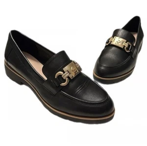 Kate Spade Kolby Leather Loafer Shoes Womens 6.5M Black Lug Sole Preppy Chunky - Picture 1 of 10
