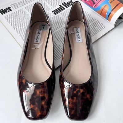 Steve Madden Byra Tortoise Shell Patent Leather Square Toe Flats Sz 7 - Image 1 of 4