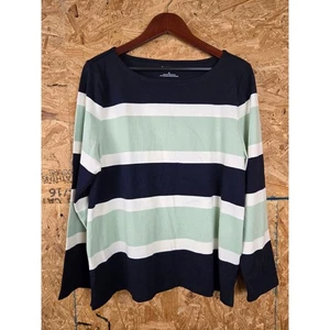 Top Talbots Rayas Manga Larga XL Algodón Extra Grande Informal Verde Marino - Imagen 1 de 9