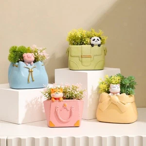 Resin Flower Pot Handbag Flower Vase Container Miniature Fairy Garden Figurine - Picture 1 of 19