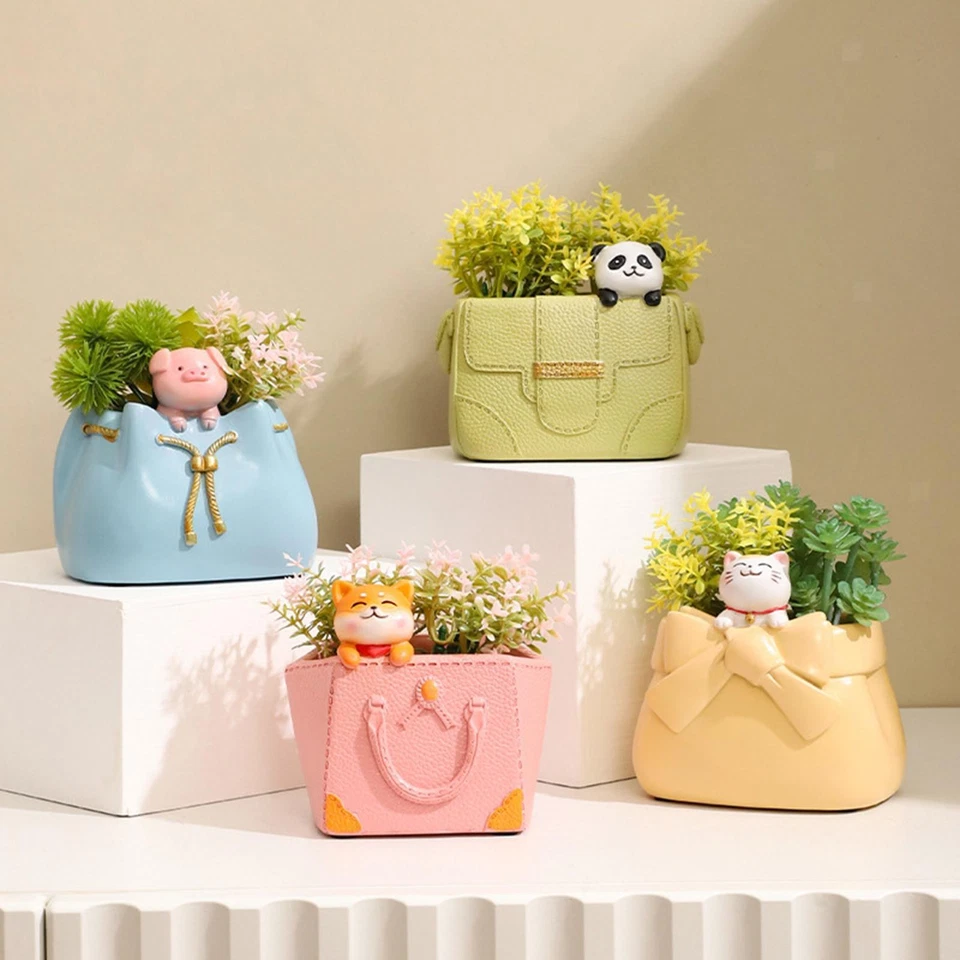 Resin Flower Pot Handbag Flower Vase Container Miniature Fairy Garden Figurine - Image 1 of 1