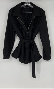 Gallery Womens Black Long Sleeve Belted Full-Zip Trench Coat Size Medium - Picture 1 of 6