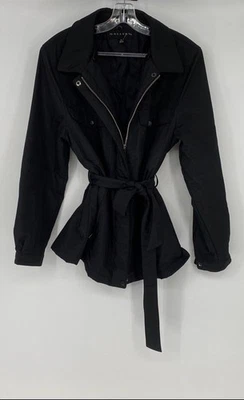 Gallery Womens Black Long Sleeve Belted Full-Zip Trench Coat Size Medium - Image 1 of 4