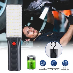 Magnetic Flashlight LED Work Lights Flashlights Rechargeable Magnet Base & Hook - Picture 1 of 13