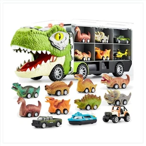Dinosaurier Spielzeug Set 13 Teile Spielzeugauto LKW Hubschrauber Sound Licht - Bild 1 von 12