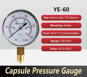 Membrandruckprüfer Vakuum Manometer Radial M14 G3/8 YE-60 Gewindemesser - Bild 1 von 12
