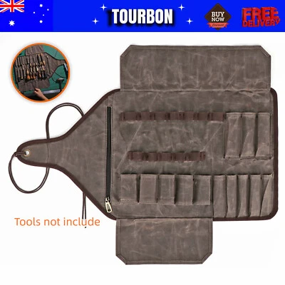 Tourbon Canvas Tool Roll Spanner Knife Wrench Storage Pouch Chisel Drill Pocket - Image 1 of 4