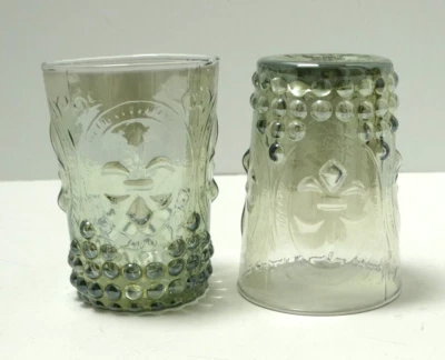 (2) Pier 1 Fleur De Lis  Drinking Glasses Tumbler GREEN LUSTER - NWT ~ 4-1/8"H - Image 1 of 4