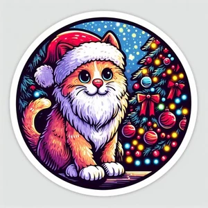 Christmas Cat,  Waterproof Vinyl Sticker, UV resistant Decal - Bild 1 von 12