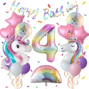 Unicorn 4Th Birthday Party Decorations for Girl Purple Pink Unicorn Party Theme - Picture 1 of 5