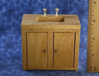 Dollhouse Miniature wood Bathroom Sink vanity with 2 working doors 1:12 - Image 1 of 4