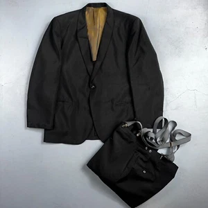 VTG Mens 2 PC Suit 44 Jacket Coat Pants Black Rockabilly 60s 1960s Classy - Picture 1 of 22