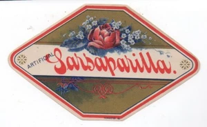 Hermosa etiqueta publicitaria de zarzaparrilla 1900 con diseño de rosa - Imagen 1 de 1