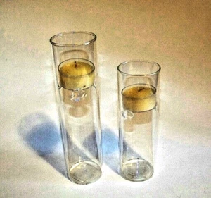 Cylindrical Clear Glass Tea Light Holder Set 2pc - Picture 1 of 3