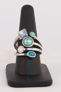 Damen Statement Bypass Mode Ring 12 g rhodiniert über SS himmlisches Motiv - Bild 1 von 3