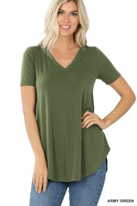 Women's Loose Fit V Neck Short Sleeve T-Shirt Long Blouse Basic Soft Tunic Top - Picture 1 of 118