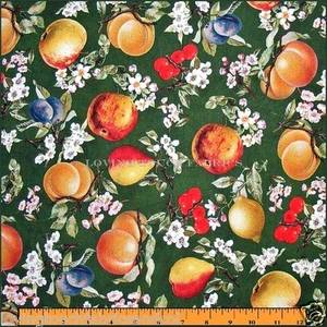 TELA VIP MIXTA FLORES FRUTALES CEREZAS MANZANAS PERAS POR YARDA 36" X 44" - Imagen 1 de 2
