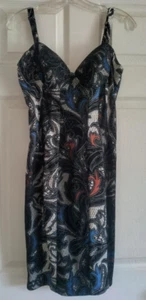 Sears Kim Kardashian Kollection Lace Inset Woman Dress Black Print Size L Blue - Picture 1 of 12