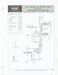 BSA BANTAM / BANTAM MAJOR OKT '53 - AUG '54 DC SCHALTPLAN BULLETIN - Bild 1 von 1