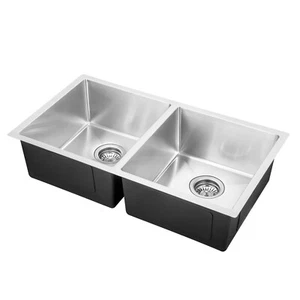 304 Handmade Stainless Steel Kitchen Sink Double Bowls (80cmx45cm) - Picture 1 of 3